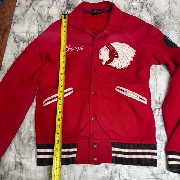 Vintage Polo Ralph Lauren Varsity Jacket Red Size small spell out patches Sporty - Picture 6 of 9